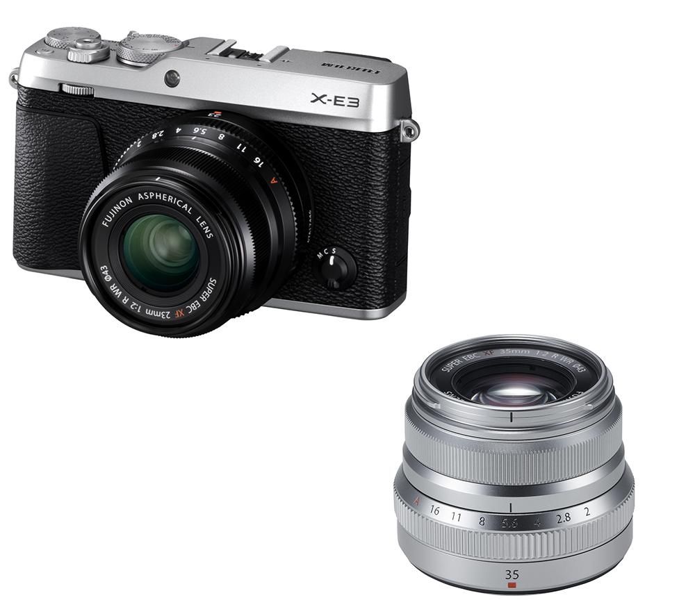 FUJIFILM X-E3 Mirrorless Camera, XF 23 mm f/2 R WR Lens & Fujinon XF 35 mm f/2 R WR Standard Prime Lens Bundle - Silver, Silver