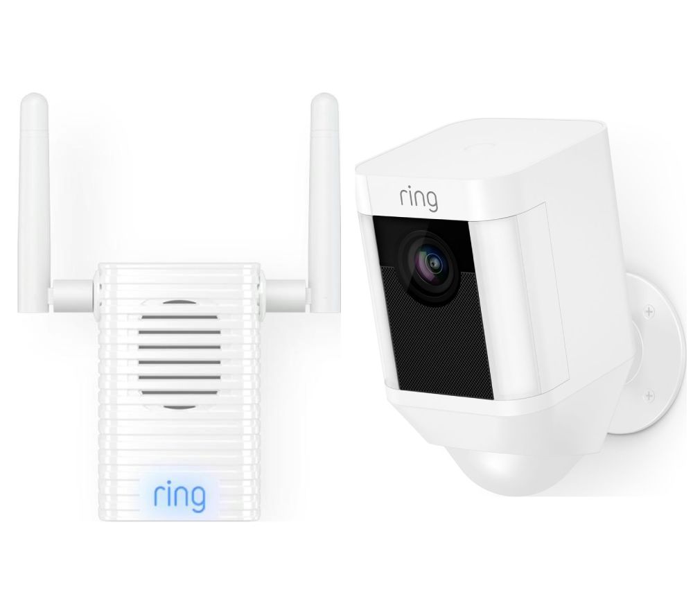 RING Spotlight Cam Battery & Chime Pro Wi-Fi Extender & Indoor Door Chime - White, White