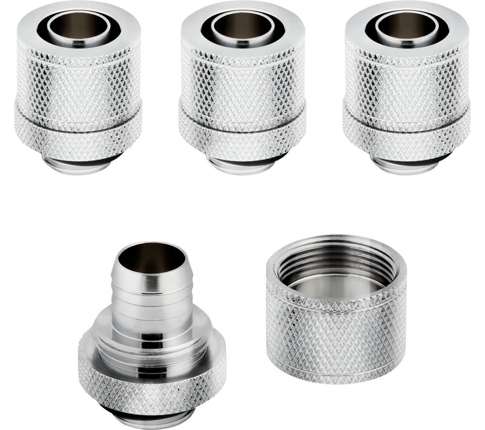 CORSAIR Hydro X Series XF 10/13 mm Compression Fitting - G1/4", Chrome, Pack of 4, Silver/Grey