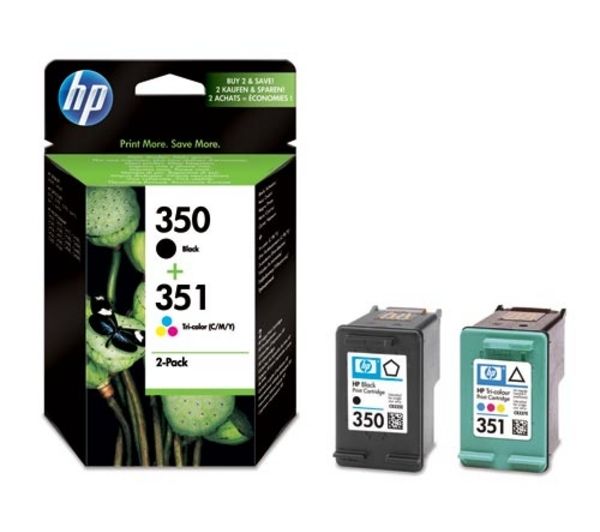 HP 350/351 Tri-colour & Black Ink Cartridges - Twin Pack, Black
