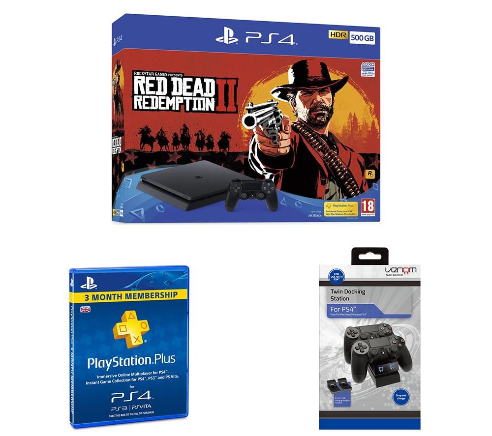 PlayStation 4 500 GB, Red Dead Redemption 2, Docking Station & PlayStation Plus Bundle, Red