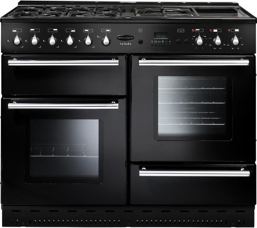 RANGEMASTER Toledo 110 Dual Fuel Range Cooker - Black & Chrome, Black