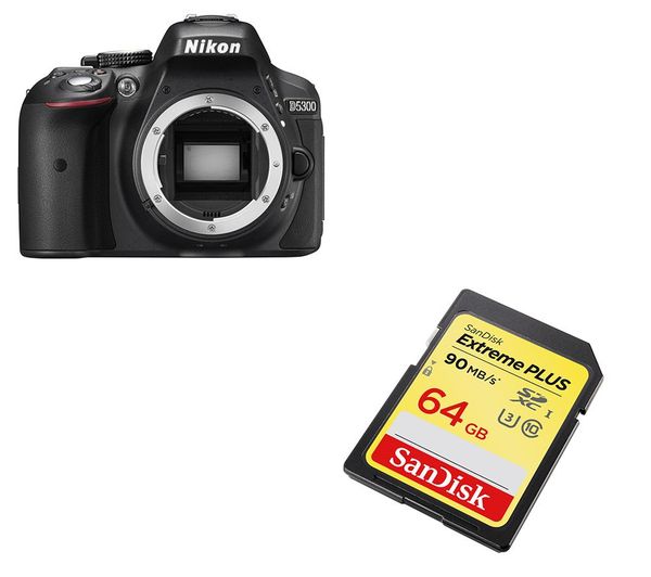 NIKON D5300 DSLR Camera & 64 GB Memory Card Bundle, Black