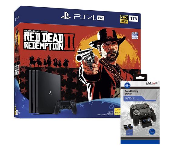 PlayStation 4 Pro, Red Dead Redemption 2 & Twin Docking Station Bundle, Red