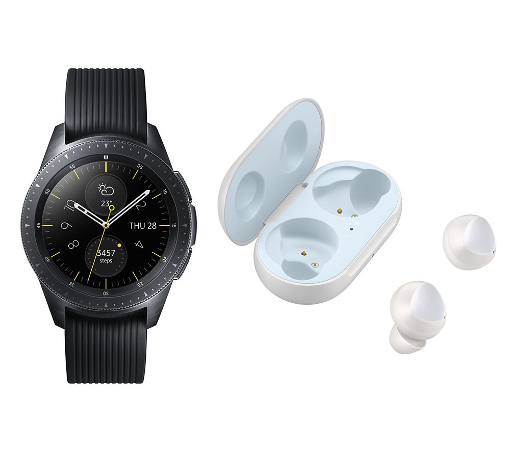 SAMSUNG Galaxy Watch 4G & White Galaxy Buds Bundle - Midnight Black, 42 mm, White