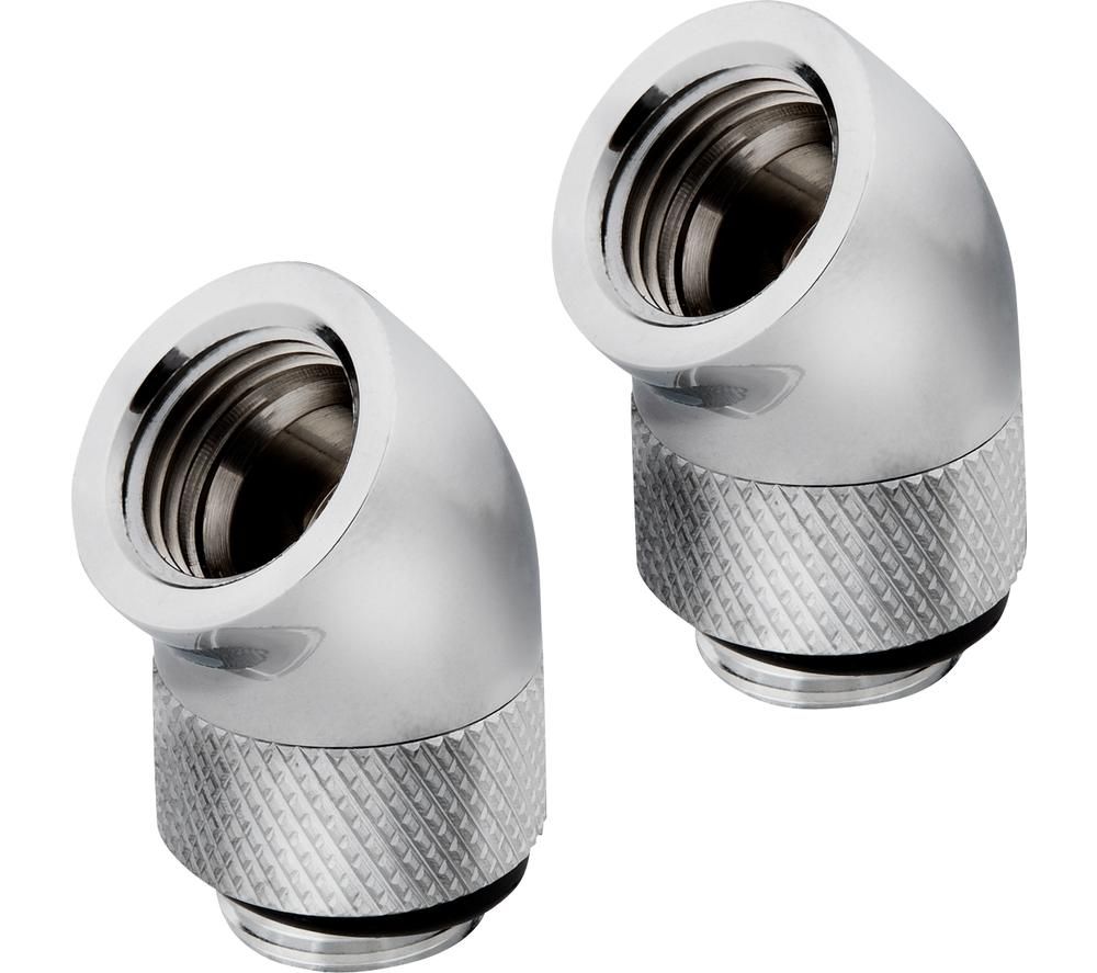 CORSAIR Hydro X Series XF 45° Rotary Fitting Adapter - G1/4", Chrome, Pack of 2, Silver/Grey