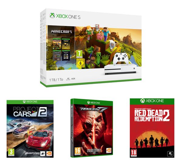 MICROSOFT Xbox One S, Minecraft, Red Dead Redemption 2, Tekken 7 & Project Cars 2 Bundle, Red