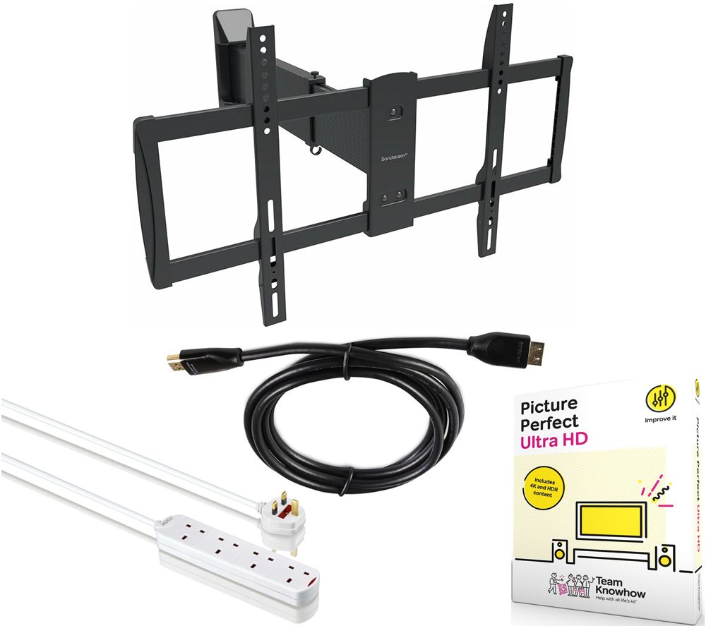 SANDSTROM TV Full Motion Bracket Bundle - TV Bracket, Extension Lead, HDMI Cable & Picture Perfect Ultra